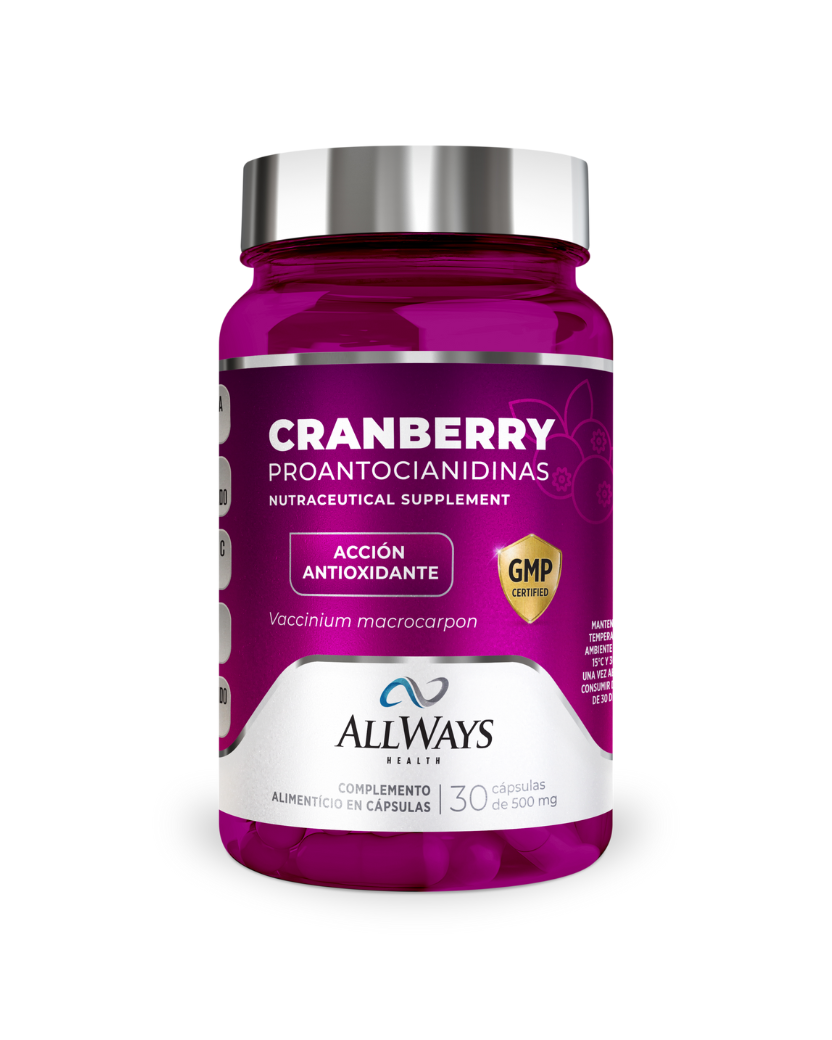Frasco de suplemento Cranberry de Always Health para salud urinaria sobre fondo blanco.