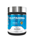 Envase de Glutamina 100% pura en polvo de Always Health sobre fondo blanco.