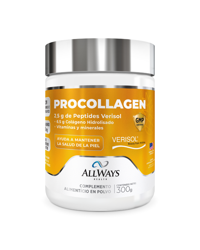 Envase de Procollagen sabor piña con Verisol y Ácido Hialurónico de Always Health sobre fondo blanco.