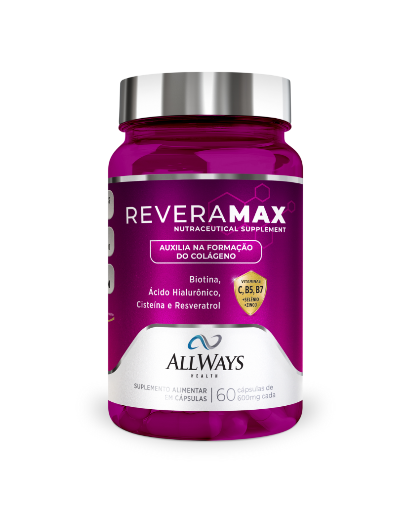Frasco de ReveraMax con Resveratrol y Biotina de Always Health sobre fondo blanco.