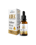 Frasco de complejo vitamínico liposoluble ADEK de Always Health sobre fondo blanco.